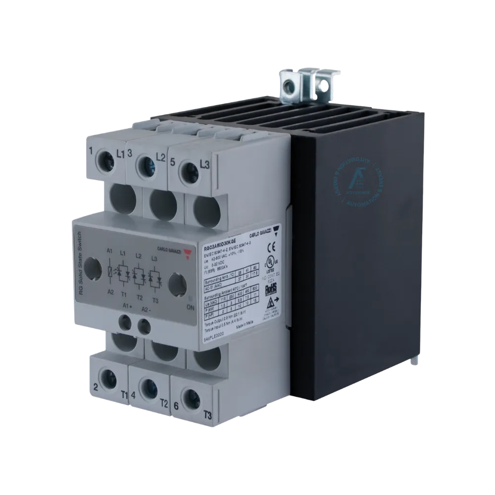 contactor de estado sólido trifásico carlo gavazzi rgc3a60a30kge 30a 600v ca control universal